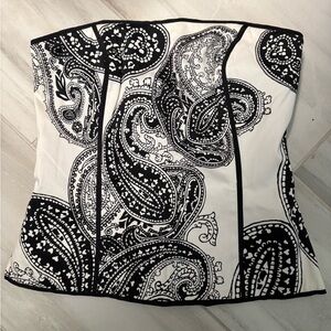Vintage White House Black Market Black and White Paisley Strapless Corset Top